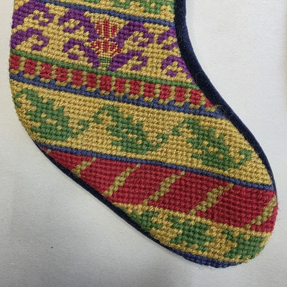 Lot 2 Vintage Small Size needlepoint christmas stockings Geometric‎ & Geese